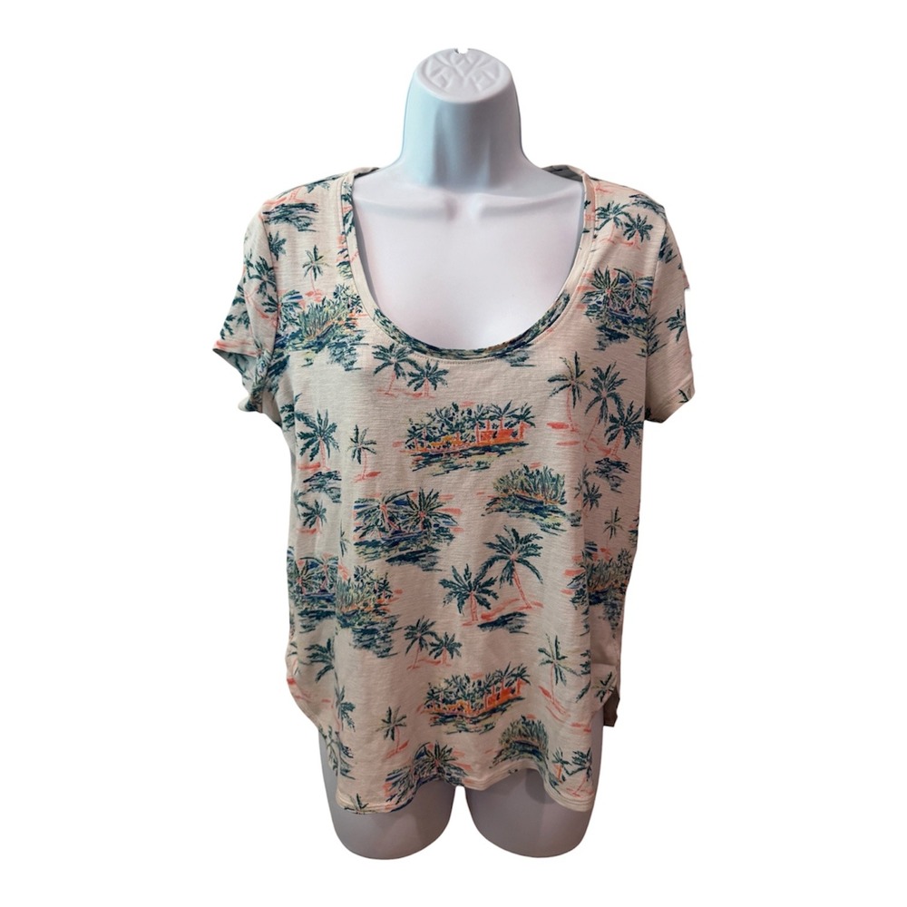 Tommy Bahama Womens Medium Tropical Palm‎ Tree Island Print Scoop Neck T-Shirt